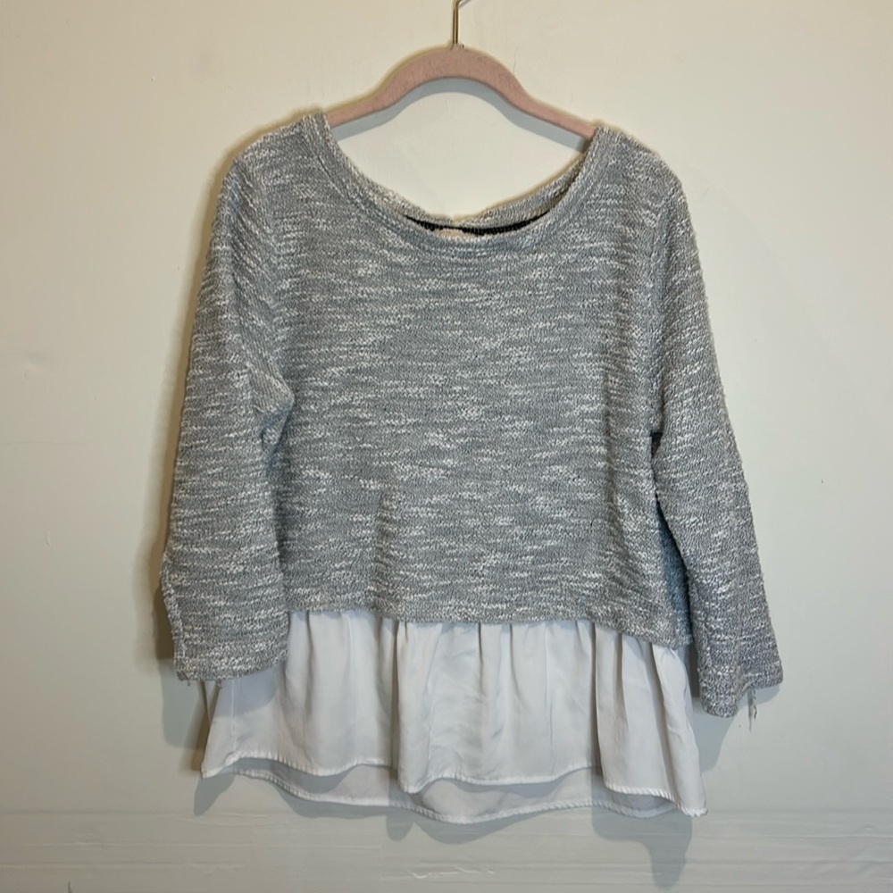 Anthropologie 9-H15-stcl gray cream peplum 3/4 sleeve sweater size medium